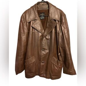 VTG Puritan Leather Jacket Men’s Size 46 Brown Fleece Zip Liner Button Coat READ